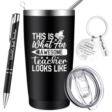 YXSJAS Thank You Teacher Gifts Teachers Mug 20Oz Personalised Travel Mug This is What an Awesome Teacher Looks Like for Men Gift with Keychain,Pen