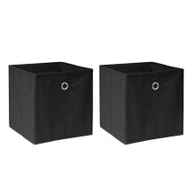 BOJU 2 PCS Foldable Storage Cubes Boxes Black for Shelves Drawers Wardrobe Canvas Fabric Unit Storage Organizer Basket Bin for Kids Room Toy Nursery
