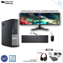 Full dual monitors 23" x 2 with Core i5 PC 16GB ram and 500GB HDD keyboard Mouse Antivirus Office - Refurbished