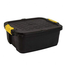 Strata 3 Piece Heavy Duty Storage Box Secure Stackable Case - 24 Litre - 50 x 40 x 20 cm - Resistant to 350 kg - Black/Yellow