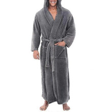 (Black, 2XL) Długi szlafrok z kapturem z polaru, męski zimowy ciepły szlafrok z poliestru, bielizna nocna