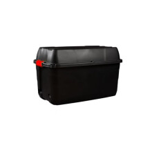 Strata Heavy Duty Large Storage Box with Lid, 175L, Lockable, Indoor/Outdoor, Wheeled, Black with Red Handles
