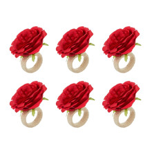 Lot de 6 ronds de serviette en roses artificielles,-  rouge
