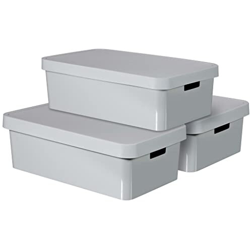 Curver CURVER Infinity Storage Boxes with Lid, Plastic, Light Grey, 30 Litres 1