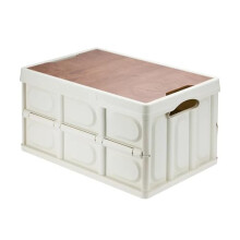 Outdoor Revolution Shimanto Collapsible Storage Box with Wooden Table Top, PP Material, 52 x 35.5 x 28cm, White and Brown, Camping Storage Solution