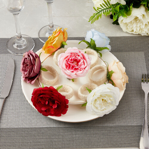 Anneaux de serviette en forme de fleur artificielle, 6- rose 2