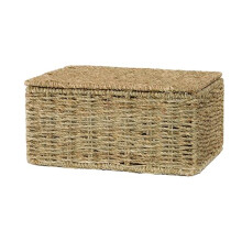 Wickerfield Seagrass Woven Storage Basket and Gift Basket Hamper and Box With Lid for Home Storage of Shelve Bathroom Collection (Medium)
