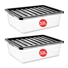 RelianceUK 32 Litre Plastic Storage Box with lid Under bed - Nestable, Stackable, Durable Underbed Large Containers for Home and Office - (32L / 2