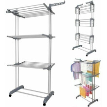 HomeVibe 3-Tier Cloth Hanger Rack - Foldable Drying Rack with Adjustable Shelves, Space-Saving Design, Sturdy and Lightweight, Ideal for Clothes,