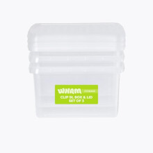 Wham Clip 3 x 9L Square Stackable Plastic Storage Boxes with Lids | Ideal for Home, Office, Toys & More | Storage Containers with Clip Locks | Made in
