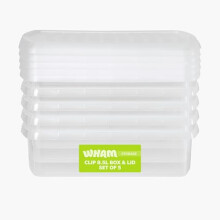 Wham Clip 5 x 8.5L Rectangular Stackable Plastic Storage Boxes with Lids | Ideal for Home, Office, Toys & More | Storage Containers with Clip Locks |