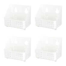Cetomo Plastic Hanging Baskets with Hole, Wall Mounted Storage Boxes, Hangable Shelf Basket Organizer with Hooks, for Bathroom Shower Home Kitchen,