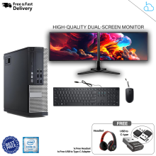 Full dual monitors 23" x 2 with Core i5 PC 16GB ram and 1TB HDD keyboard Mouse Antivirus Office - Refurbished