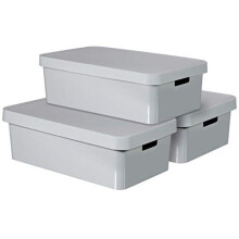 CURVER Infinity Storage Boxes with Lid, Plastic, Light Grey, 30 Litres