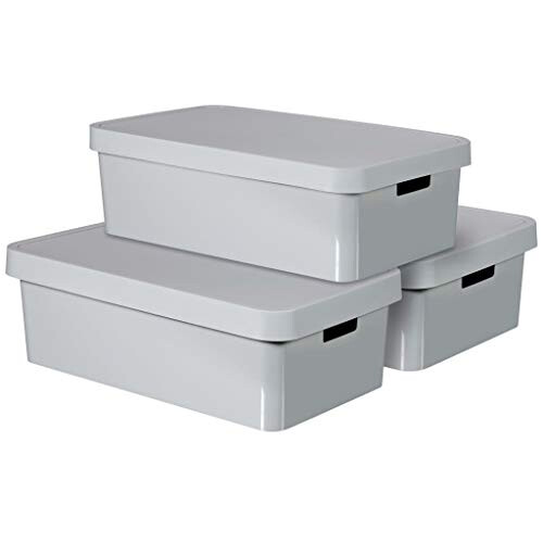 Curver CURVER Infinity Storage Boxes with Lid, Plastic, Light Grey, 30 Litres