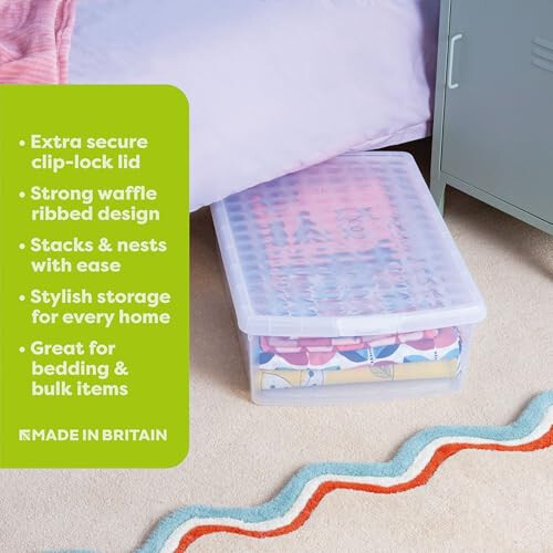 Wham Wham Clip 2 x 30L Rectangular Stackable Plastic Storage Boxes with Lids | Ideal for Home, Office, Toys & More | Storage Containers with Clip Locks | 1