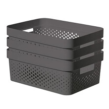 CURVER Infinity Dots Set of 3 Storage Baskets, 100% Recycled Plastic, Multi-Functional & Easy to Carry, 11 Litres, Grey