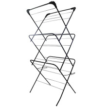 Three-Tier Folding Laundry Washing Drying Clothes Rack Horse Airer Black Indoor Outdoor