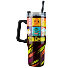 Pokemon Insulated Tumbler Travel Mug 940ml/33oz Anime Water Bottle with Straw & Handle Thermal Double Wall Vacuum Insulation Drinks Cold Up to 17Hrs,