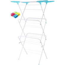 KKTECH 3 Tier Plus Clothes Airer strong heavy-duty indoor folding drying rack laundry with Pegs (16 M) Blue