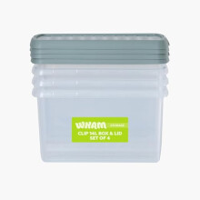 Wham Clip 4 x 14L Rectangular Stackable Plastic Storage Boxes with Lids | Ideal for Home, Office, Toys & More | Storage Containers with Clip Locks |