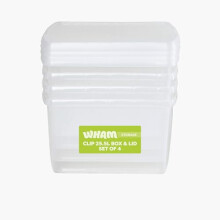 Wham Clip 4 x 25.5L Square Stackable Plastic Storage Boxes with Lids | Ideal for Home, Office, Toys & More | Storage Containers with Clip Locks | Made