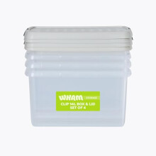 Wham Clip 4 x 14L Rectangular Stackable Plastic Storage Boxes with Lids | Ideal for Home, Office, Toys & More | Storage Containers with Clip Locks |