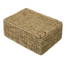Wickerfield 3PCS Seagrass Basket with Lid, Woven Storage Box, Empty Gift Hamper, Bathroom and Home Storage for Shelves