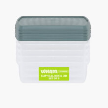 Wham Clip 5 x 13.2L Square Stackable Plastic Storage Boxes with Lids | Ideal for Home, Office, Toys & More | Storage Containers with Clip Locks | Made