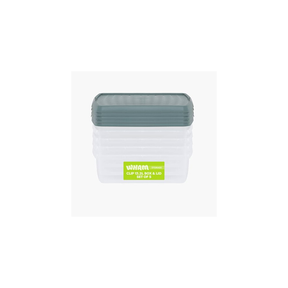 B&Q -  Clip 5X 13.2L Square Plastic Storage Boxes With Clip Lock Lids. Ideal For HomeOfficeToys & MoreClear/green Milieu - Image 3