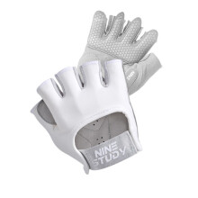 (White, S) Gewichtheberhandschuhe ohne Finger, atmungsaktives Mesh-Gewebe, rutschfeste Handfläche, für Damen und Herren, Indoor und Outdoor Training