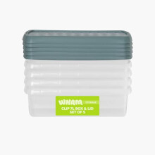 Wham Clip 5 x 7L Rectangular Stackable Plastic Storage Boxes with Lids | Ideal for Home, Office, Toys & More | Storage Containers with Clip Locks |