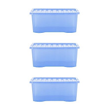 Wham Crystal Sparkle 3x 45L Plastic Storage Boxes with Lids Tint Sparkle Blue. Medium Size, Strong (Pack of 3)