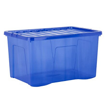Wham Crystal 10x 60L Plastic Storage Boxes with Lids. Clear, Large, Strong (Pack of 10, 60 Litre) Made in the UK (Tint Spectrum Blue)