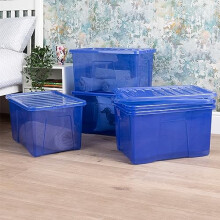 Wham Crystal 5 x 60L Stackable Plastic Storage Boxes with Lids | Ideal for Home, Office, Toys & More | Large Boxes | Made in UK - Spectrum Blue