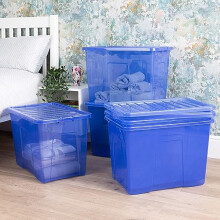 Wham Crystal 5 x 80L Stackable Plastic Storage Boxes with Lids | Ideal for Home, Office, Toys & More | Large Boxes | Made in UK - Spectrum Blue