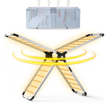 Meown Heated Clothes Airer with Cover, 26 Heated Rails 320 W Low Energy Electric Drying Rack, Winged Foldable Clothes Horse with Timer and Non Slip