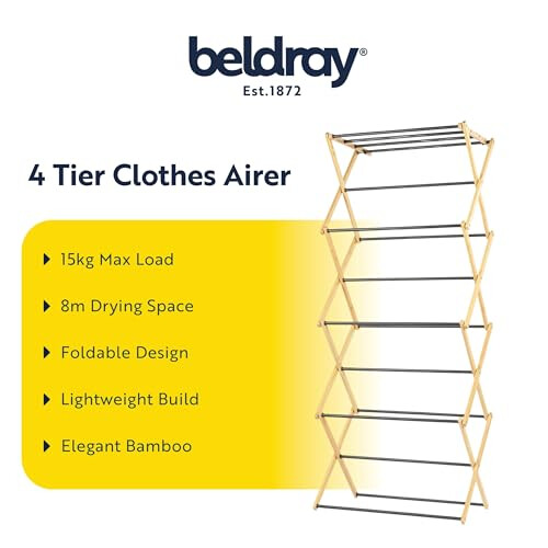 Beldray Beldray Bamboo 4 Tier Clothes Airer, Folding Indoor Drying Rack 1