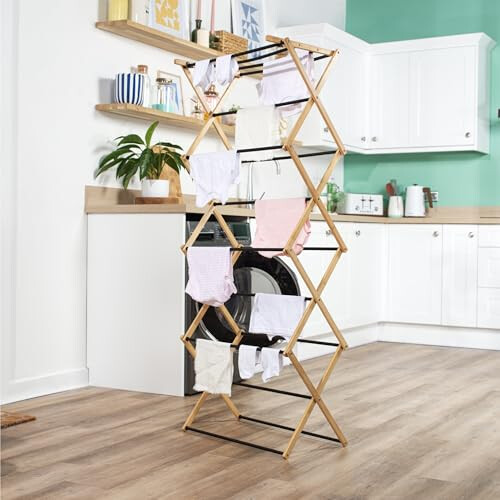 Beldray Beldray Bamboo 4 Tier Clothes Airer, Folding Indoor Drying Rack 2