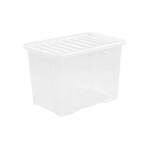 Wham Wham Crystal Plastic Storage Boxes With Lids Home Office Stackable Nestable Container Box, 80L Easy fit Underbed Protective Storage Box, 60 x 40 x 42 1