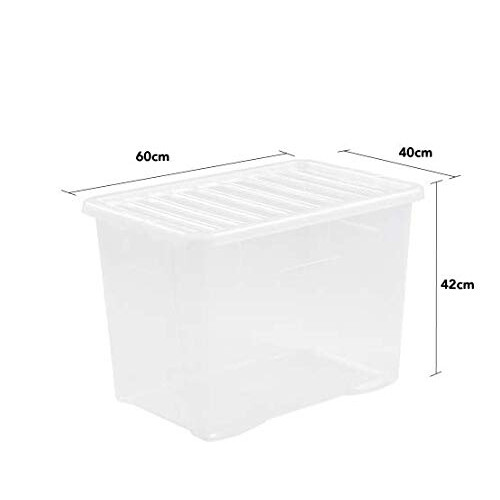 Wham Wham Crystal Plastic Storage Boxes With Lids Home Office Stackable Nestable Container Box, 80L Easy fit Underbed Protective Storage Box, 60 x 40 x 42 2