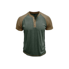Heren Henley Korte Mouw T-Shirt Casual Shirt Workout Gym voor Henley Tee Tops Groen Kaki XXL