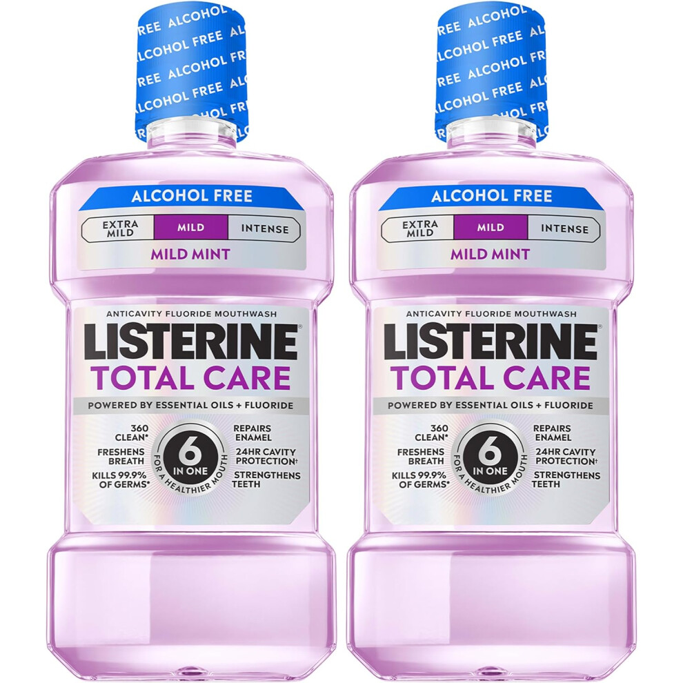 Listerine Mouthwash Total Care Mild Mint Anticavity Treatment For Adults Kills 99.9% Of Bad Breath Germs No Burn Alcohol Free,2 Pack Of 33.8 Fl Oz/1 L