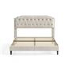 (DOUBLE, BEIGE) Upholstered Bed Frame with Cozy Button Tufted Headboard & Adjustable Height, Wood Slat Support CHELSEY