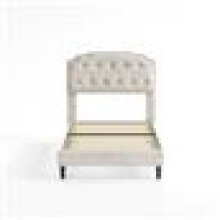 (SINGLE, BEIGE) Upholstered Bed Frame with Cozy Button Tufted Headboard & Adjustable Height, Wood Slat Support CHELSEY