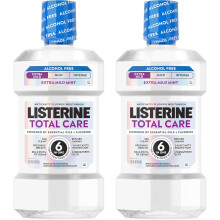 Listerine Total Care Alcohol-Free Anticavity Fluoride Mouthwash, 6 Benefit Oral Rinse to Help Kill 99.9%, Dye-Free, Extra Mild Mint Flavor, 1L x 2