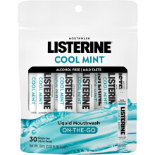 Listerine Mouthwash On-the-Go Travel Essentials Individual Packets of Alcohol-Free Cool Mint Flavor, Kills Bad Breath Germs Mini Travel Size, 30 ct