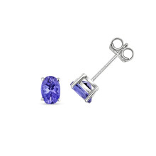 9ct White Gold Ladies Stud Earrings with Tanzanite - 6mm*4mm
