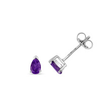 9ct White Gold Ladies Stud Earrings with Amethyst - 6mm*3mm