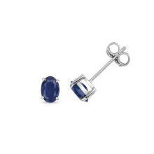 9ct White Gold Ladies Stud Earrings with Sapphire - 6mm*4mm
